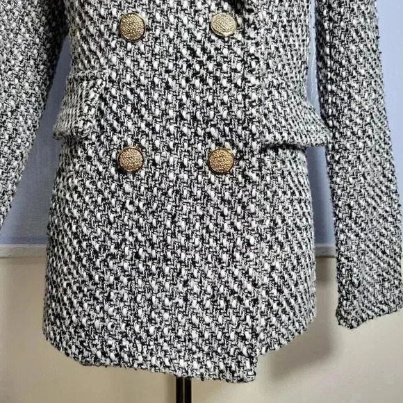 Unbranded Black White Classic Gold Button Up Blazer with Shoulder Pads - Picture 3 of 10